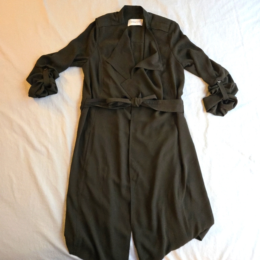 Babaton Aritzia Quincy Flowy Trench Coat Duster XS - Dark Olive Greenish Brown